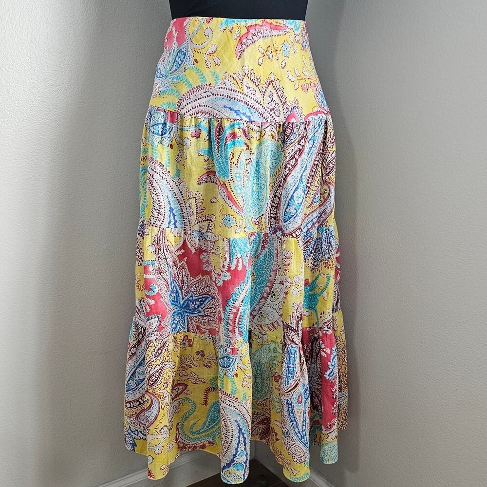 NWT Lauren Ralph Lauren WOMAN 100% Linen Paisley Tiered Maxi Skirt 1X